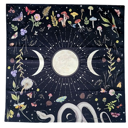 Tela de terciopelo, tela de escritorio de tarot, cuadrado con patrón de luna y hongo