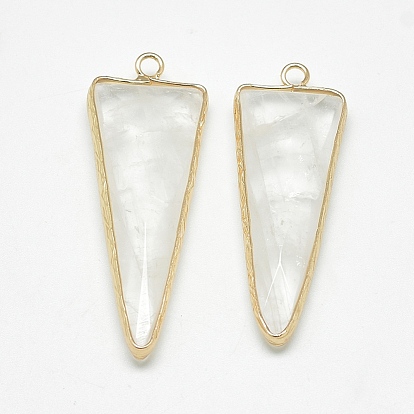 Natural Gemstone Pendants, with Golden Tone Brass Findings, Faceted, Triangle