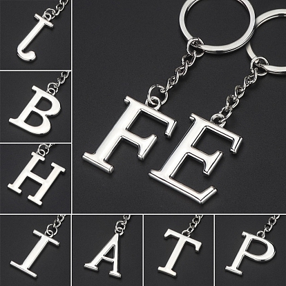Platinum Plated Alloy Pendant Keychains, with Key Ring, Letter