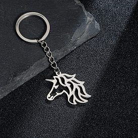 201 Stainless Steel Hollow Unicorn Pendant Keychain, for Car Backpack Pendant Gift