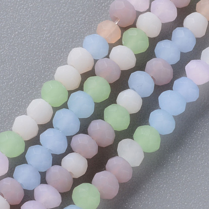 Frosted Glass Beads Strands, Faceted Rondelle