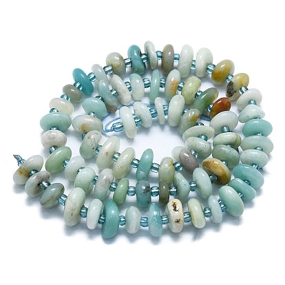 Brins de perles d'amzonite de fleurs naturelles, avec des perles de rocaille, plat