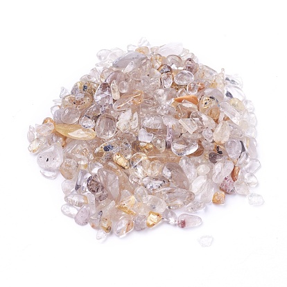 Natural Rutilated Quartz Beads, Undrilled/No Hole, Chips