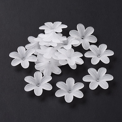 6-Petal Transparent Acrylic Bead Caps, Frosted, Flower