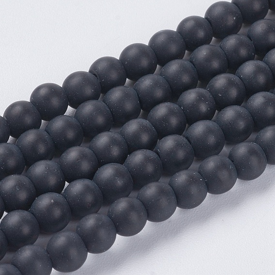 Synthétiques pierre noire brins de perles, ronde, givré