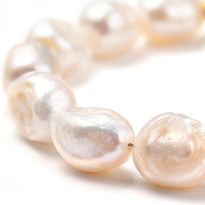 Ensembles de bracelets et colliers de perles keshi en perles baroques naturelles, avec chaînes trombones en fer non soudées et perles à écraser en laiton, 304 inoxydable fermoirs à bascule en acier