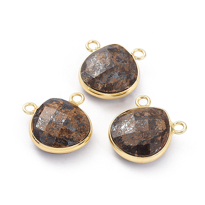 Charmes de pierre naturelle, avec les accessoires en laiton plaqués or, facette, larme