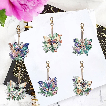 Цветочная бабочка, наборы для украшения подвески своими руками, включая сумку со стразами из смолы, алмазная липкая ручка, поднос с тарелкой и клеем глины и металлических фурнитуры