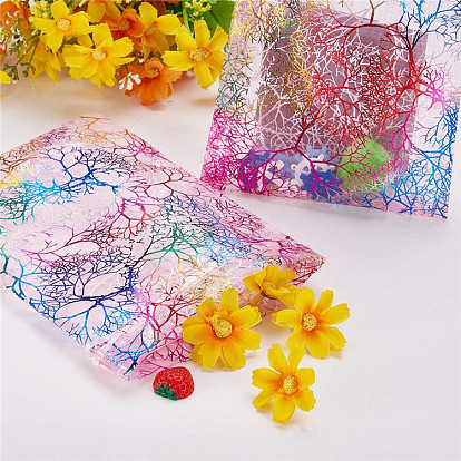 Rectangle Printed Organza Drawstring Bags, Colorful Coral Pattern