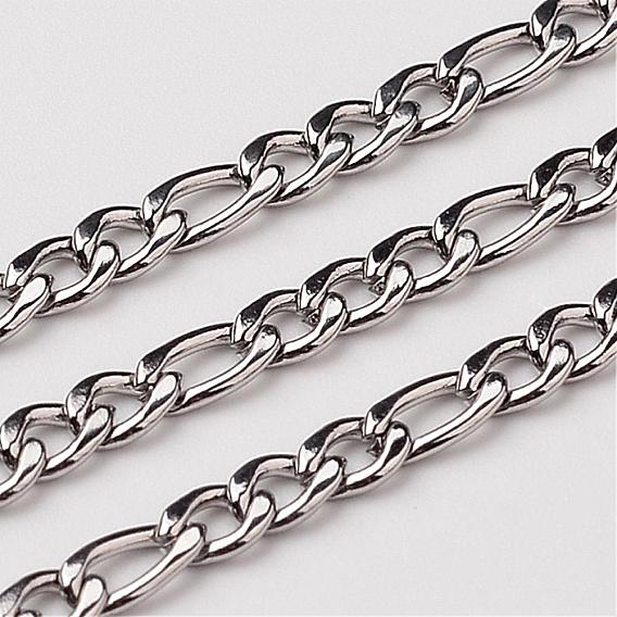 304 Stainless Steel Figaro Chains, Unwelded, 4~6x3mm