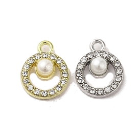 Alloy with Rhinestone Pendants, with ABS Imitation Pearl, Ring Charms