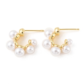 Plastic Pearl Beaded Half Round Stud Earrings, Rack Plating Brass Jewelry for Women, Cadmium Free & Lead Free