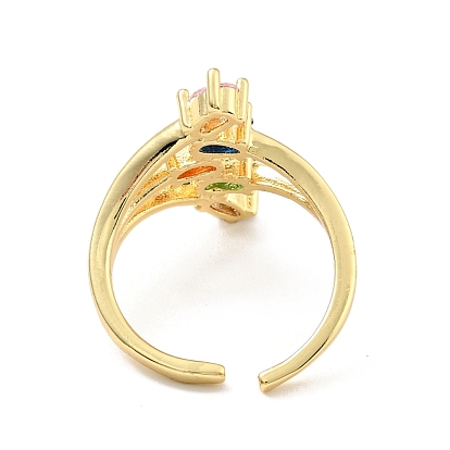 Anillo de brazalete abierto ovalado con circonita cúbica, joyas de latón chapado en oro real 18k para mujer, sin plomo y cadmio