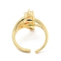 Anillo de brazalete abierto ovalado con circonita cúbica, joyas de latón chapado en oro real 18k para mujer, sin plomo y cadmio