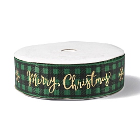1 Roll Christmas Printed Polyester Grosgrain Ribbons, Flat Ribbons