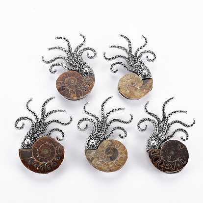Broche fósil de concha natural con forma de pulpo, pin de solapa de aleación para ropa de mochila, sin plomo y el cadmio, plata antigua