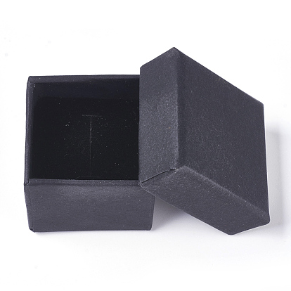 Coffrets cadeaux de bijoux en papier carton carton rempli de coton kraft, boîte de bague, carrée