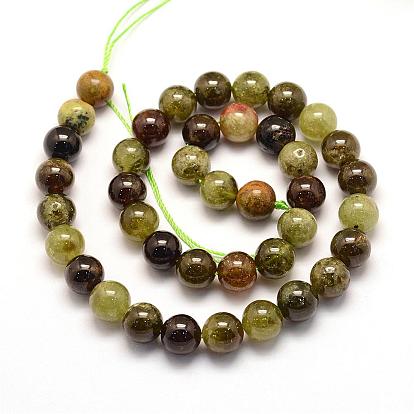 Naturelles grenat vert brins de perles, perles d'andradite, ronde