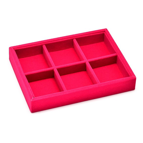 Wooden Cuboid Jewelry Presentation Boxes, Covered with Velvet, 6 Compertments, 20x15.2x3.2cm