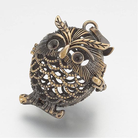 Brass Cage Pendants, For Chime Ball Pendant Necklaces Making, Owl