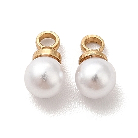 Plastic Imitation Pearl Charms, with Brass Finding, Cadmium Free & Lead Free, Round Charm