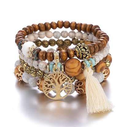 Bohemian Style Multi-layer Wooden Bead Bracelet Elastic Bracelet European and American Jewelry