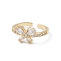 Bague de manchette papillon en zircone cubique transparente, bijoux anneau ouvert pour femme