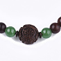 4 -loop style bijoux bouddhistes, bracelets de mala en bois de santal, avec des perles de jade, bracelets élastiques, ronde, Pixiu