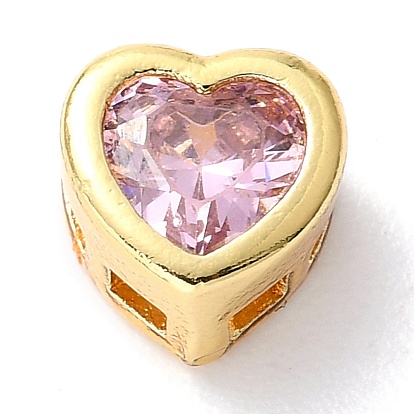 Brass Micro Pave Cubic Zirconia Slide Charms, Real 18K Gold Plated, Heart