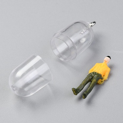 Pendentifs mini capsules en plastique, avec poupée à litière et découvertes en fer platine