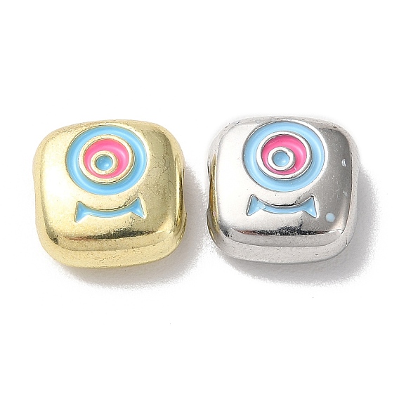 Eco-Friendly Alloy Enamel Beads, Square with Eye