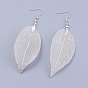 Brass Plated Natural Leaf Dangle Earrings, with Brass Earring Hooks and Jewelry Box