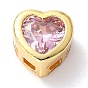Brass Micro Pave Cubic Zirconia Slide Charms, Real 18K Gold Plated, Heart