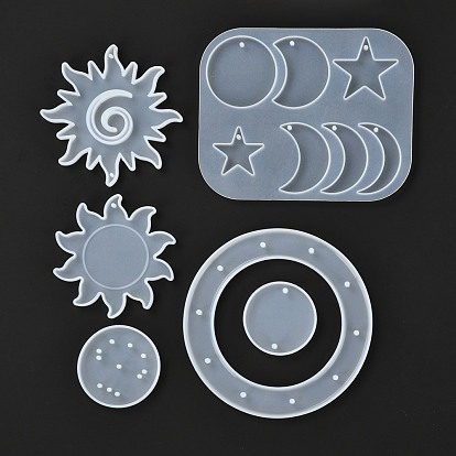 Kits de fabricación de campanas de viento de sol, luna y estrella, incluidos los moldes de silicona, tubo de aluminio, granos de acrílico e hilo de cristal