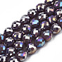 Electroplate Opaque Solid Color Glass Beads Strands, AB Color Plated, Faceted, Strawberry