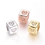 Brass Beads, with Micro Pave Cubic Zirconia, Cube with Heart