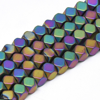 Electroplate Non-magnetic Synthetic Hematite Beads Strands, Matte Style, Polygon