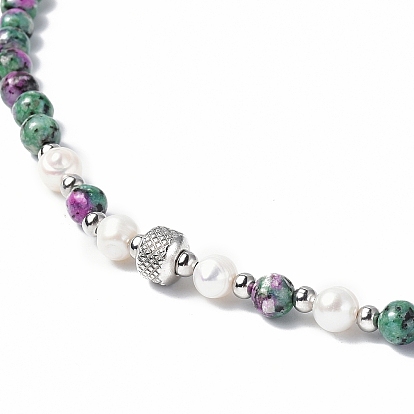 Gemstone & Natural Pearl & Glass Beaded Necklace with 304 Stainless Steel Clasp for Women