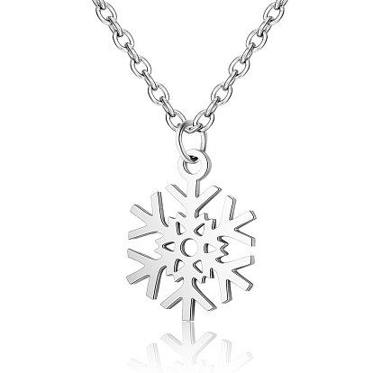 201 Stainless Steel Pendants Necklaces, Snowflake