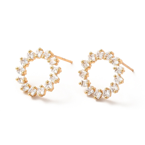 Aretes de anillo abierto con circonita cúbica transparente, joyas de latón para mujer, sin plomo, cadmio, níquel