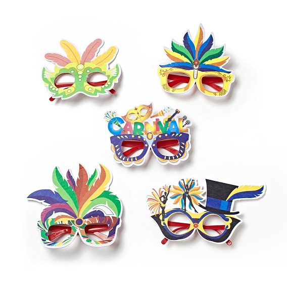 Fieltro brasil carnaval anteojos marco decoración, gafas máscaras de disfraces, accesorios de actuación en el escenario, con soporte de plástico