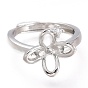 Adjustable Brass Finger Ring Components, with Micro Pave Cubic Zirconia, For Half Drilled Beads, Long-Lasting Plated, Flower