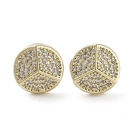 Flat Round Brass Micro Pave Cubic Zirconia Stud Earrings, Long-Lasting Plated