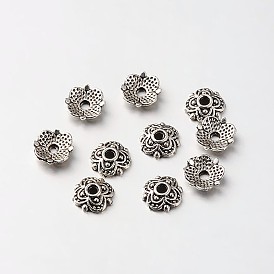 Tibetan Style Alloy Flower Bead Caps, 8x2mm, Hole: 1mm