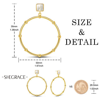 Aretes Shegrace de latón, Cuadrado y anillo, real 18 k chapado en oro