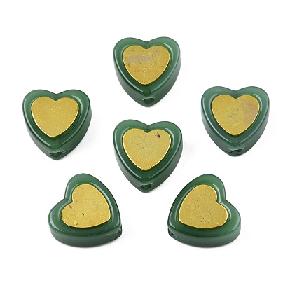 Imitation perles de verre peintes à la bombe de jade, avec les accessoires en laiton plaqués or, cœur