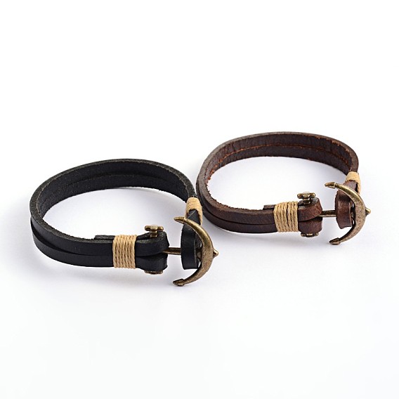 Las pulseras de cuero de varias vueltas, con antigüedades hallazgo aleación de bronce, 225x10 mm