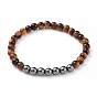 Unisex Natural Gemstone Stretch Bracelets, with Non-Magnetic Synthetic Hematite Beads, Round
