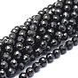Natural Black Spinel Beads Strands, Faceted(128 Facets), Round