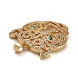 Brass Micro Pave Clear & Green Cubic Zirconia Pendants, Long-Lasting Plated, Lead Free & Cadmium Free, Tiger Head